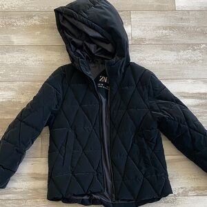Zara Kids Black Hooded Puffer Jacket